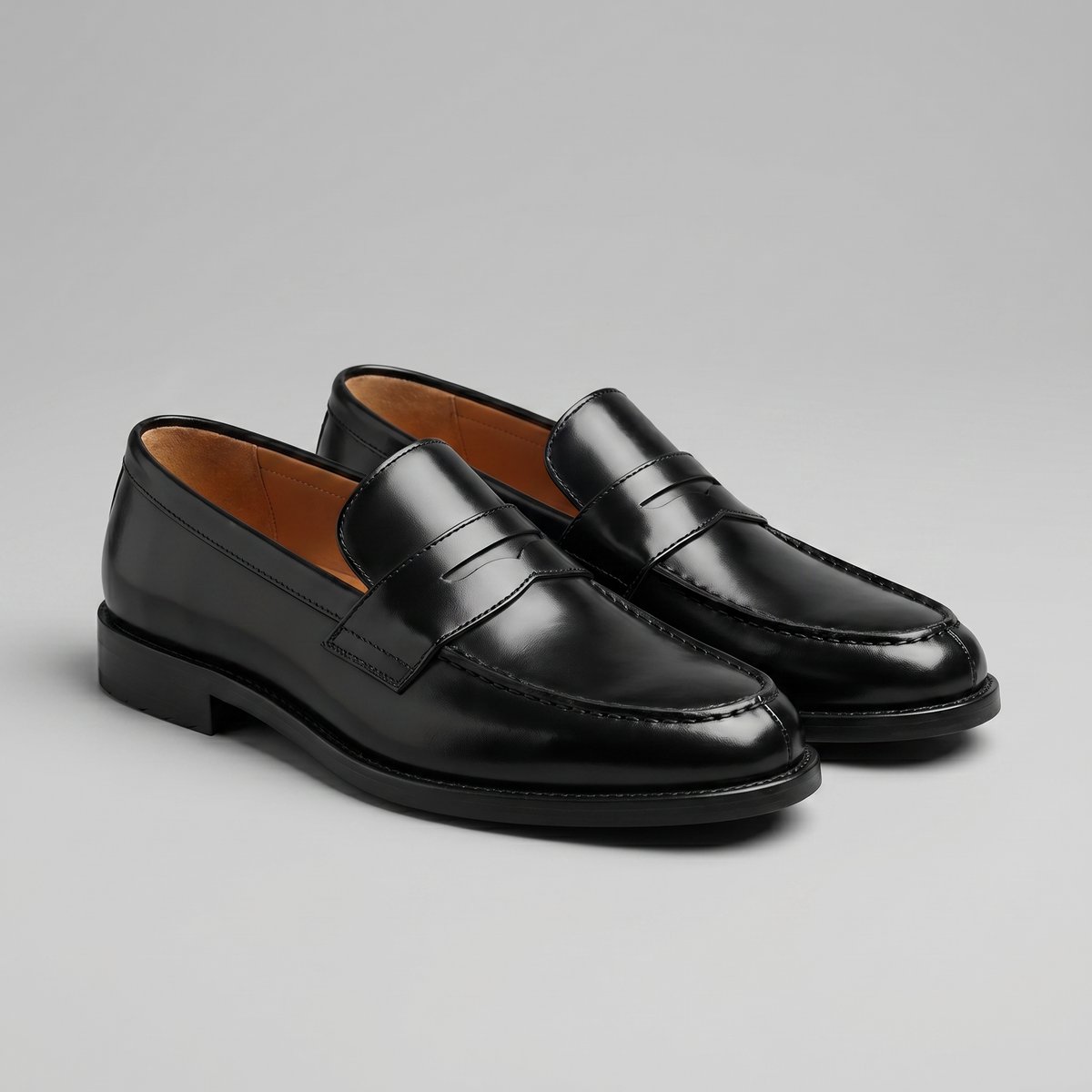 Men's Leather-Look Penny Loafers | Black Slip-On Shoes
