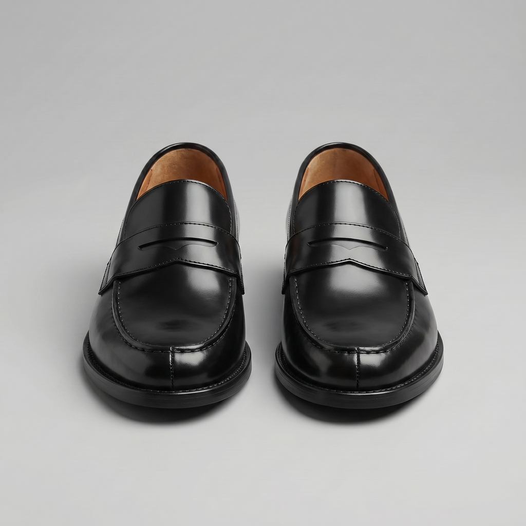 Men's Leather-Look Penny Loafers | Black Slip-On Shoes