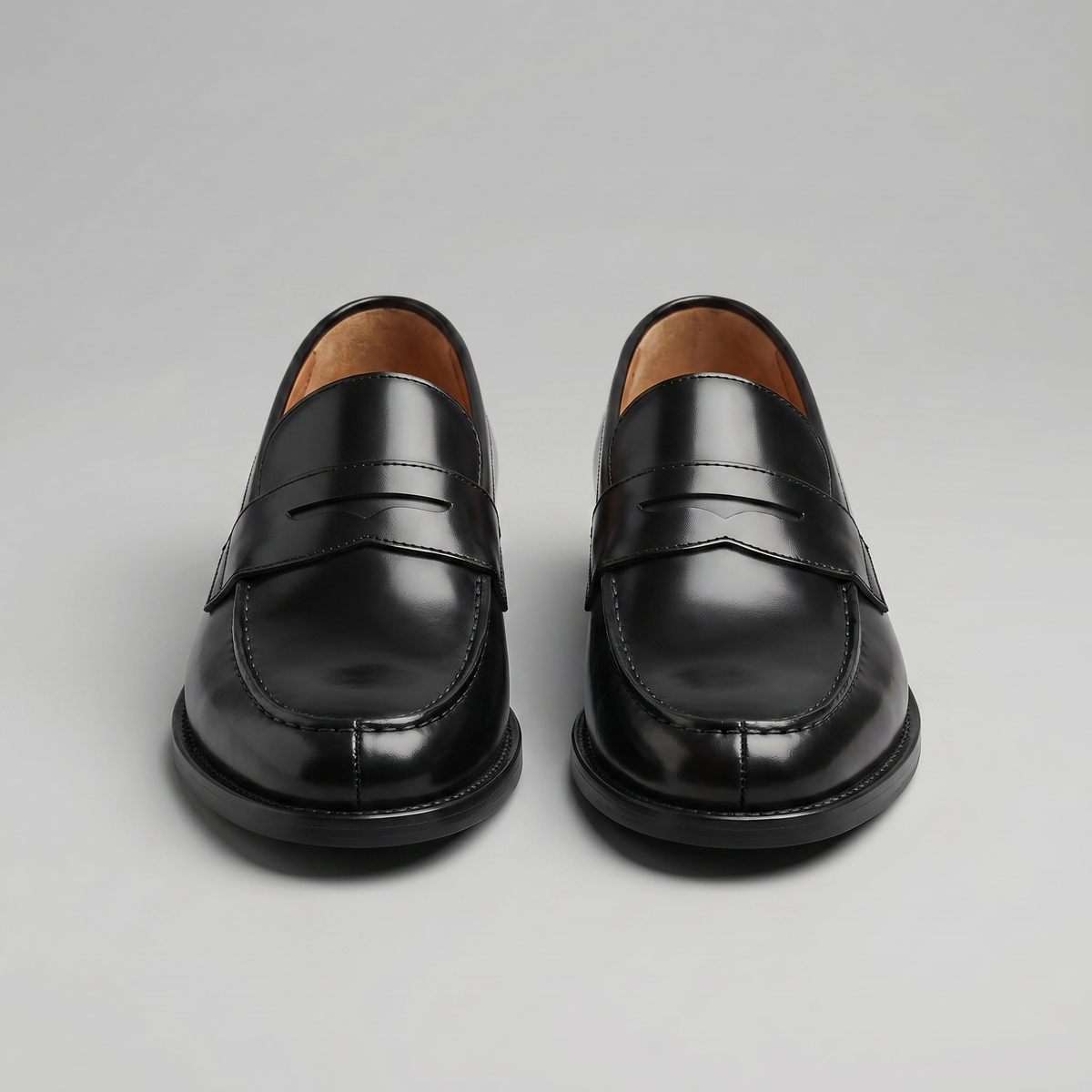 Men's Leather-Look Penny Loafers | Black Slip-On Shoes