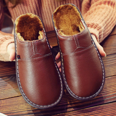 Chaussons imperméables en cuir pour homme | Doublure chaude, intérieur et extérieur