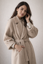Women's Belted Long Coat | Waist-Defining Wool-Blend
