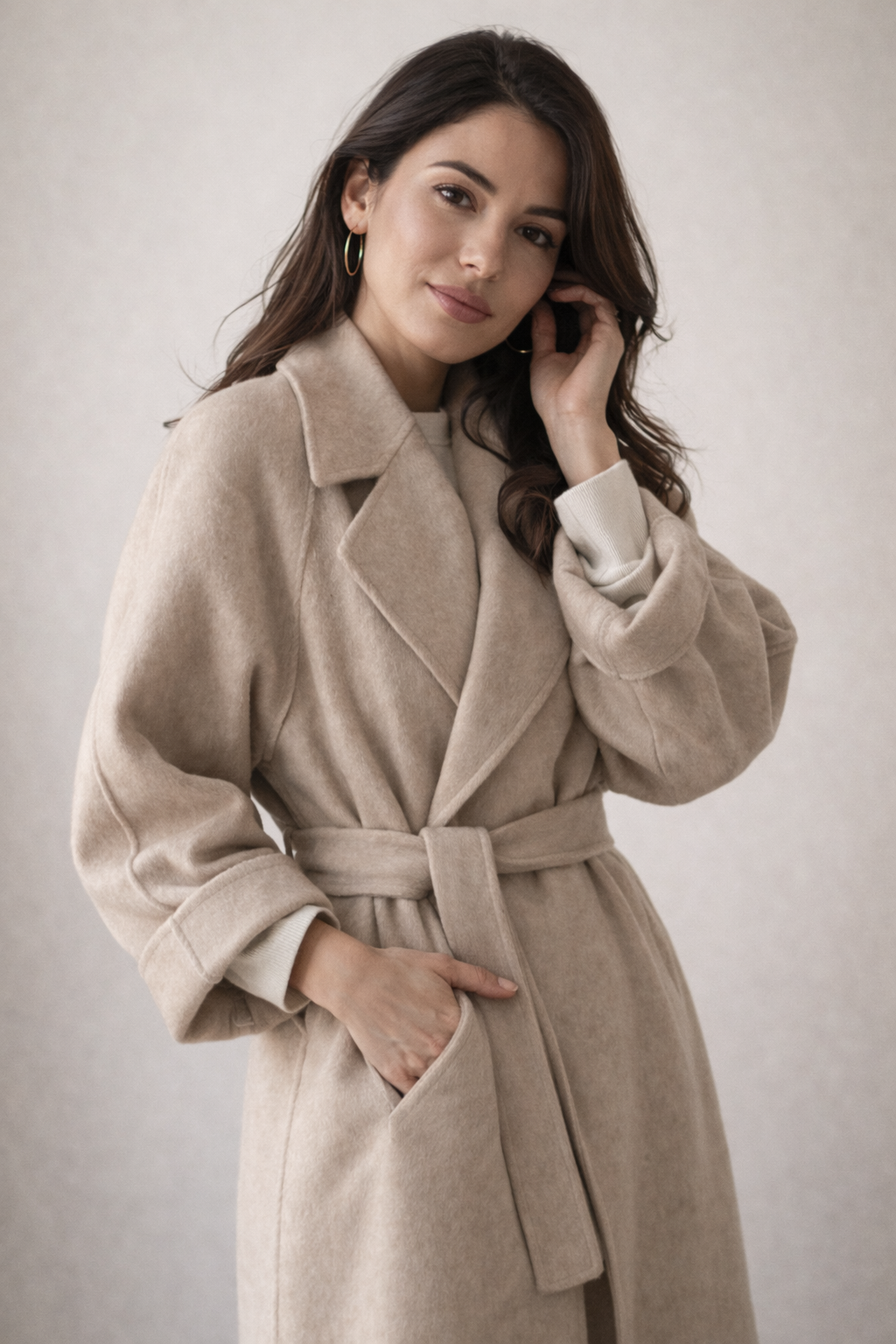 Women's Belted Long Coat | Waist-Defining Wool-Blend