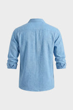 Men's Linen Blend Long Sleeve Henley Collar Shirt