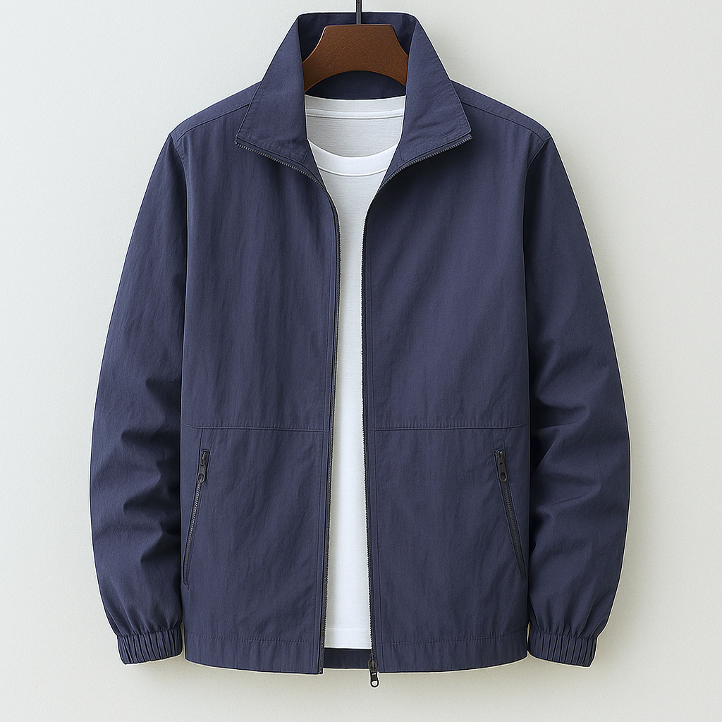 Men's Casual Zip-Up Bomber Jacket with Stand Collar