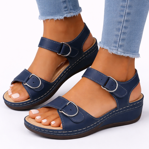 Sandales confort à double bride avec semelle compensée