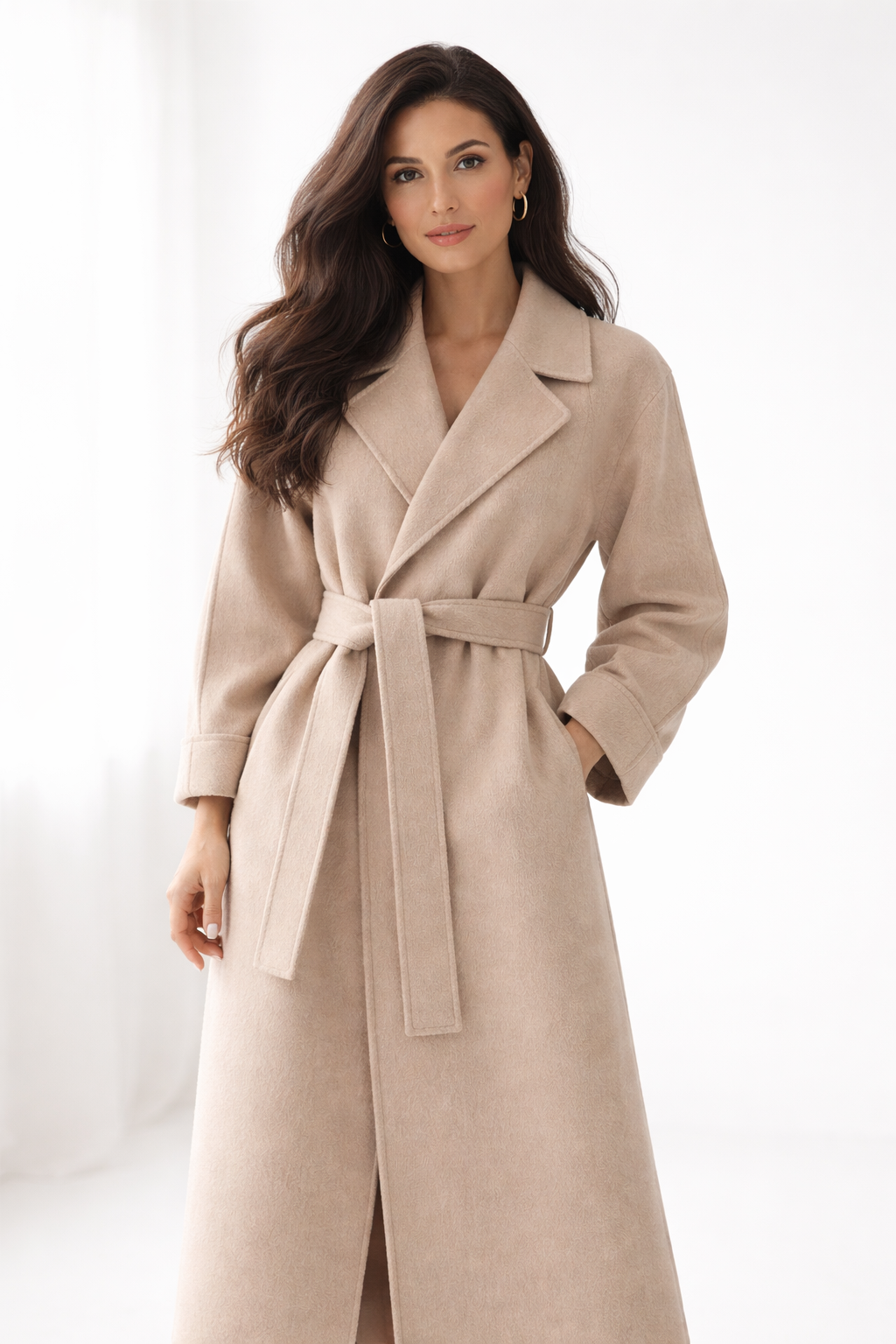 Women's Belted Long Coat | Waist-Defining Wool-Blend