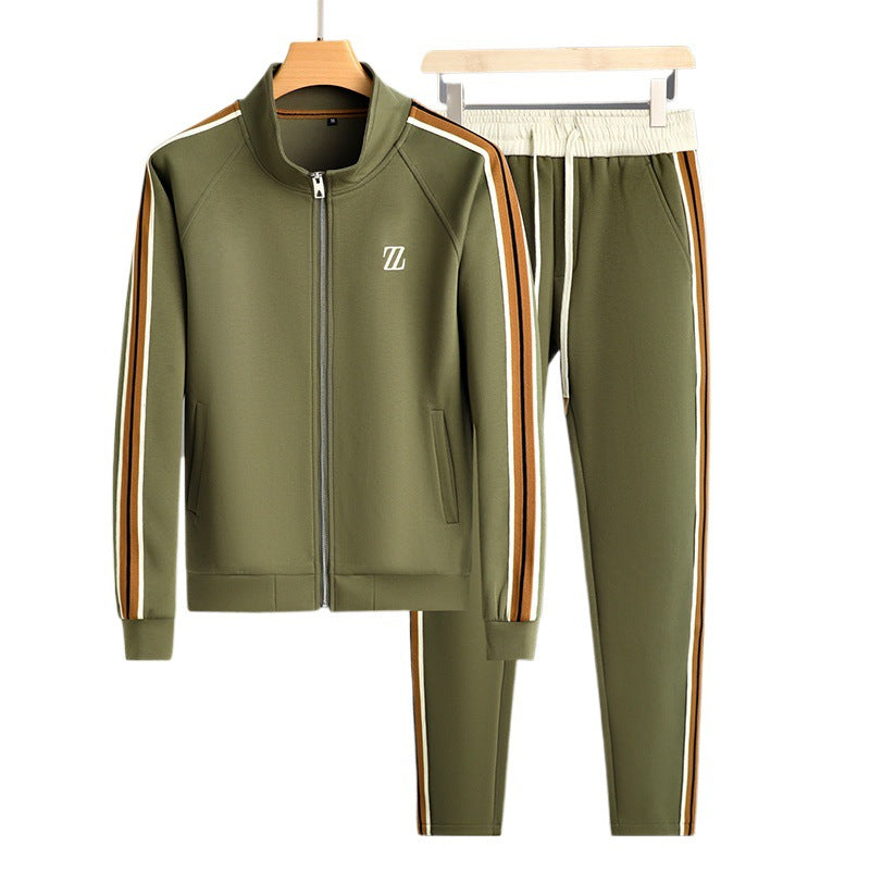 Ensemble de survêtement zippé pour homme à rayures contrastantes