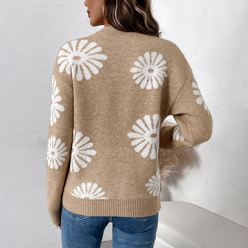 Pull fleuri en maille pour femme