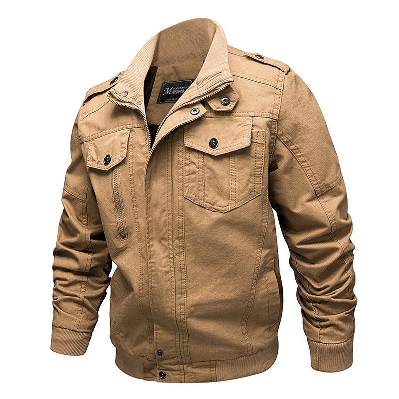 Men’s Casual Utility Jacket with Ribbed Trim