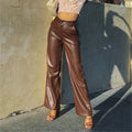 Women's High-Waisted Faux Leather Wide-Leg Trousers