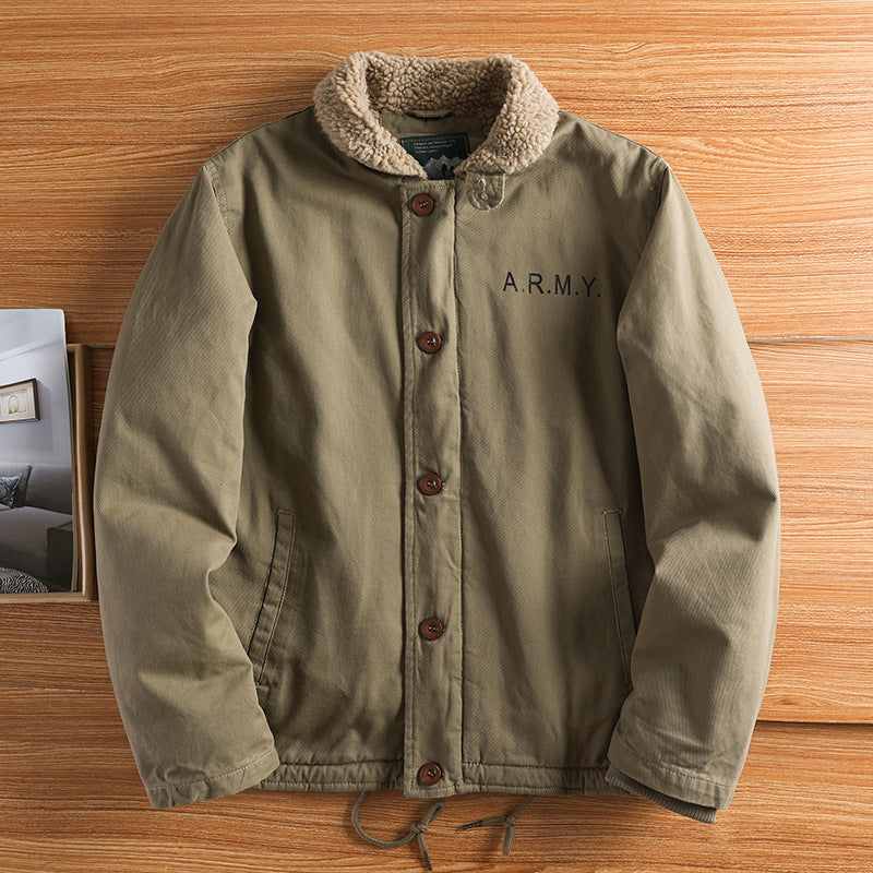 Men’s Fleece-Lined Utility Jacket with Button Front
