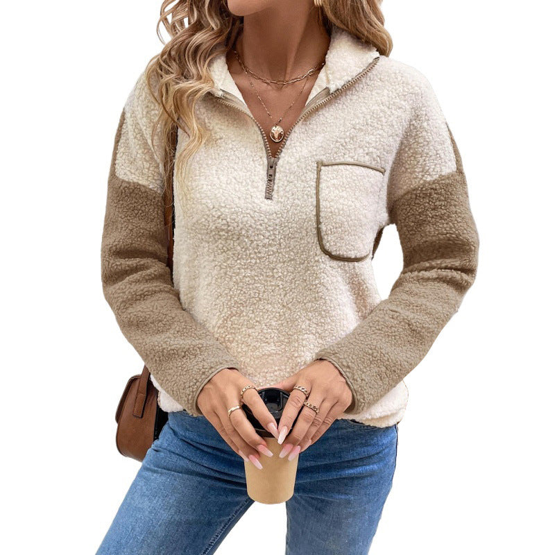 Polaire teddy pour femme à col montant zippé quart de tour
