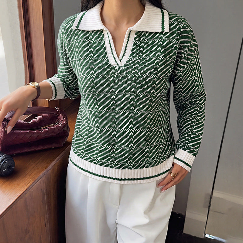 Pull tricoté à motifs pour femme avec col chemise
