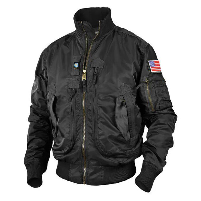 Men’s Multi-Pocket Bomber Jacket with Stand Collar