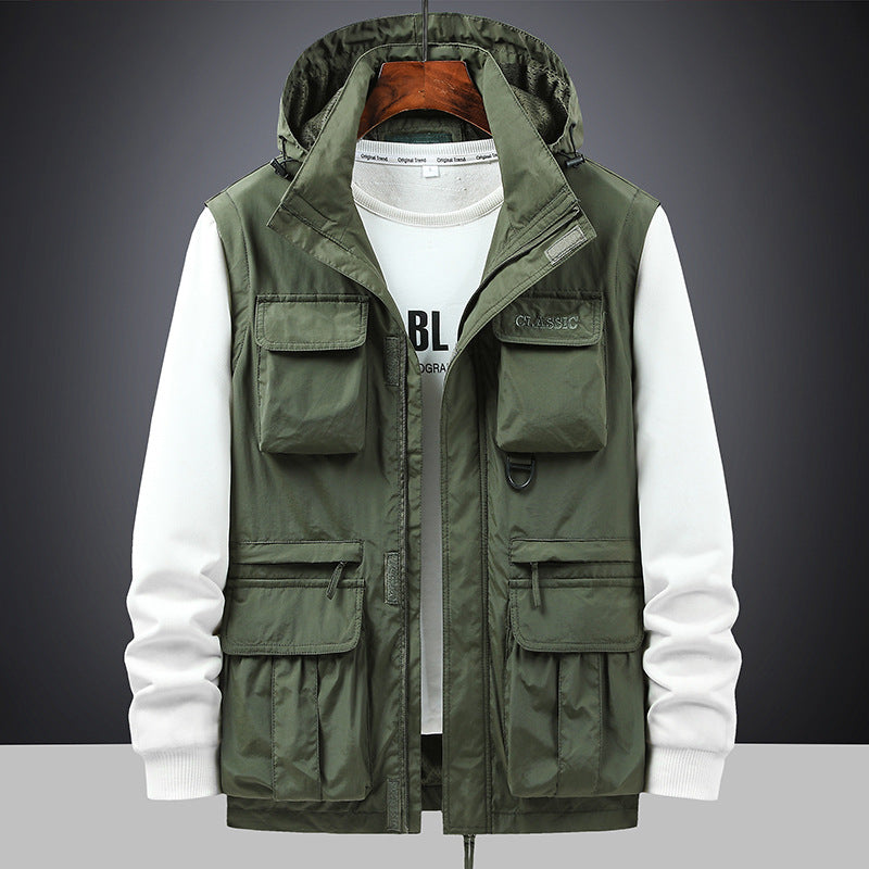 Men’s Hooded Utility Jacket with Multi-Pocket Design
