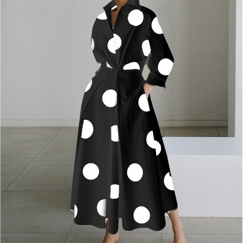 Robe-chemise midi imprimée pour femme avec ceinture