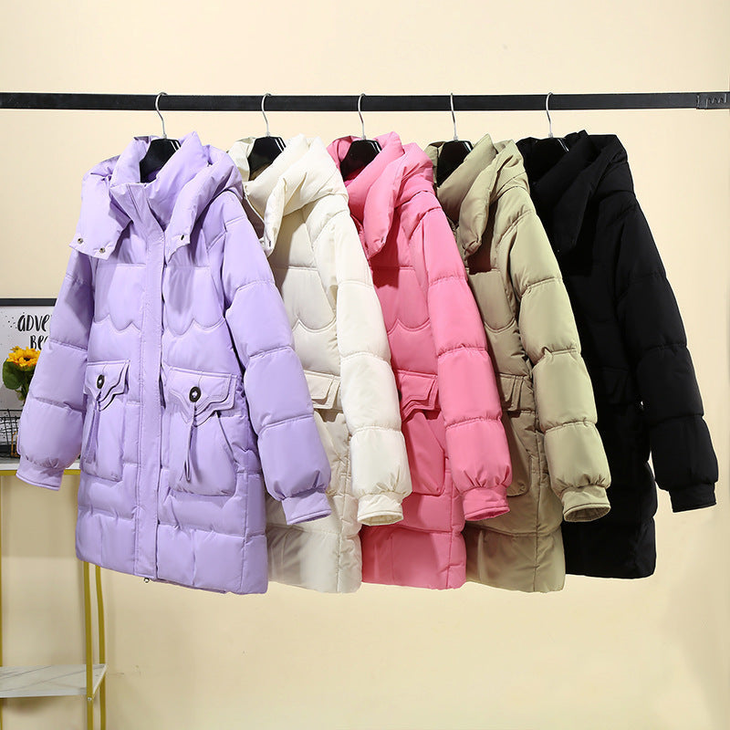 Doudoune longue à capuche pour femme, avec poches