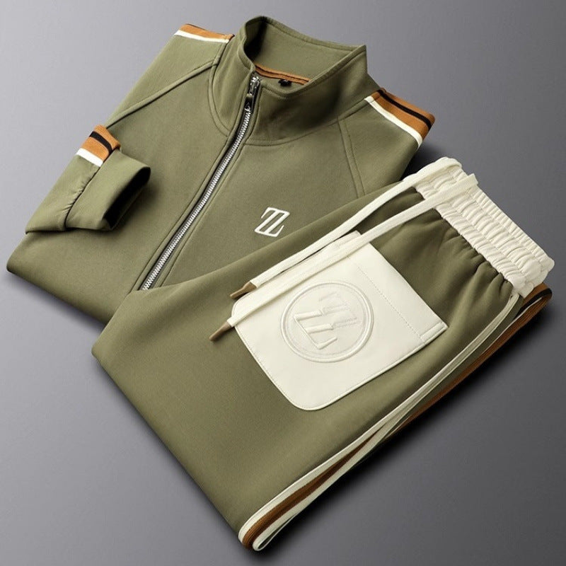 Ensemble de survêtement zippé pour homme à rayures contrastantes