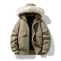 Blouson aviateur matelassé pour homme, à capuche et bordure en fausse fourrure
