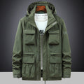 Men’s Hooded Utility Jacket with Multi-Pocket Design