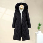 Women’s Long Quilted Puffer Coat with Faux Fur Hood