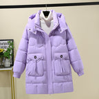 Women's Longline Hooded Puffer Jacket with Pockets