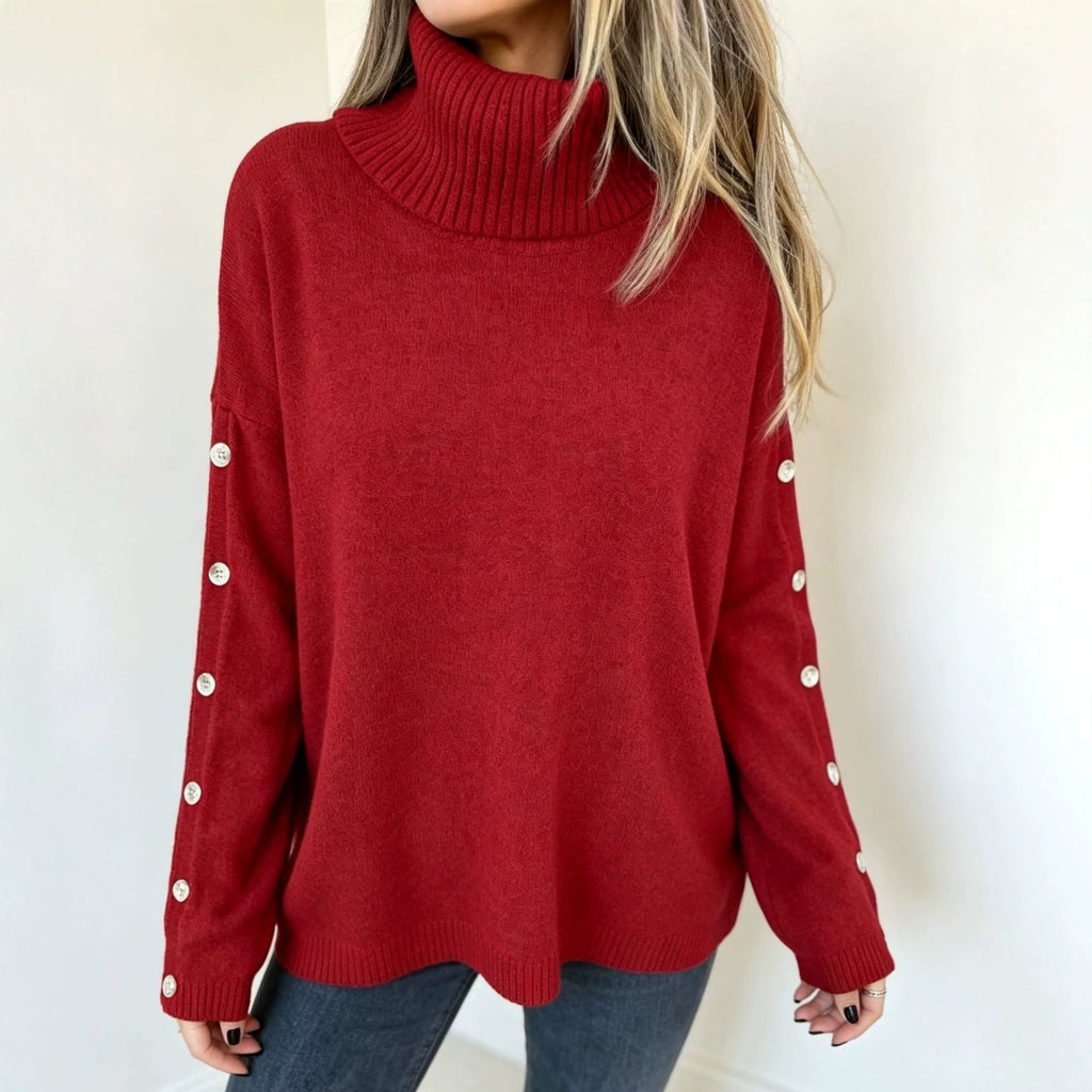 Women’s Roll Neck Jumper with Button Sleeves