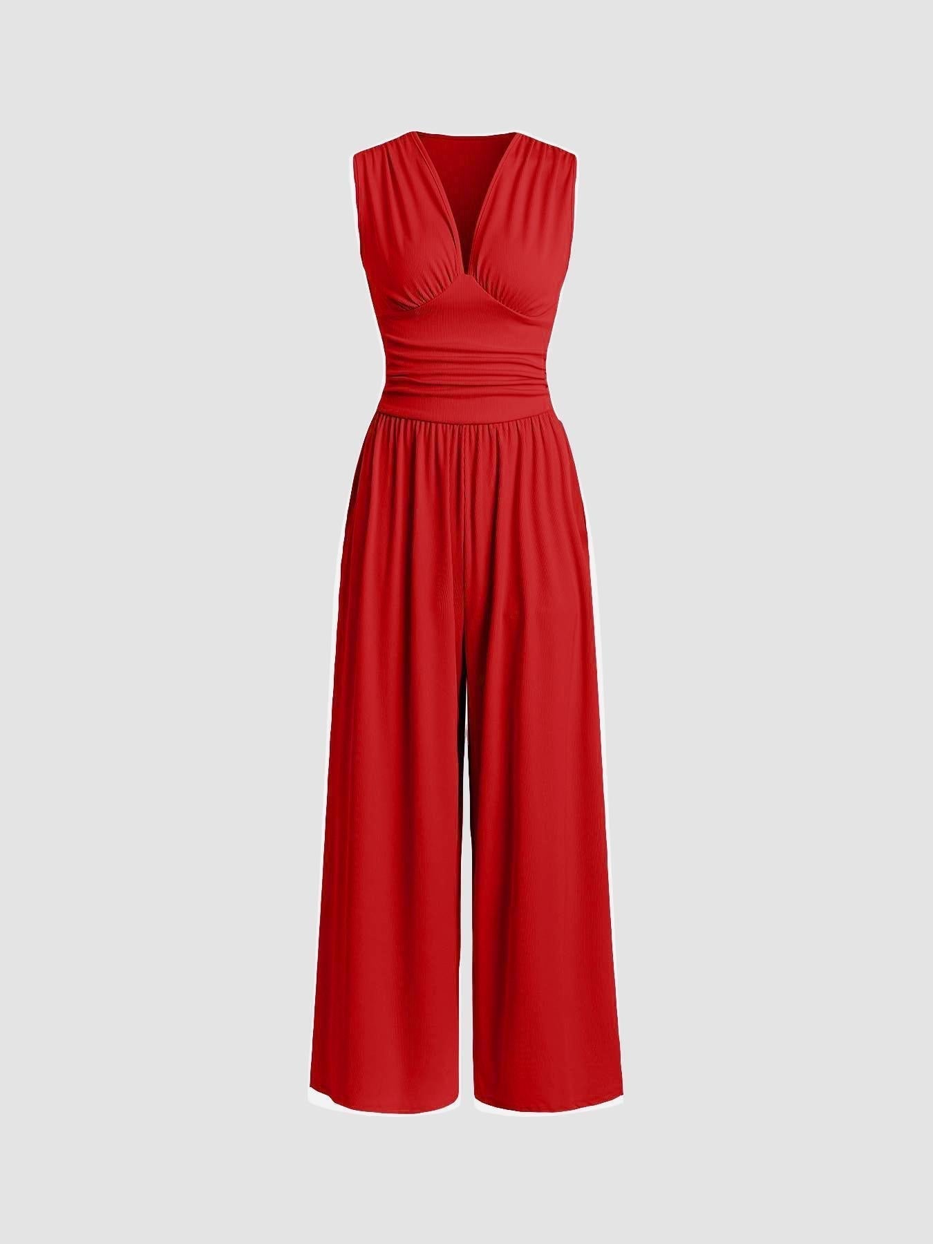 Women's V-Neck Wide Leg Jumpsuit