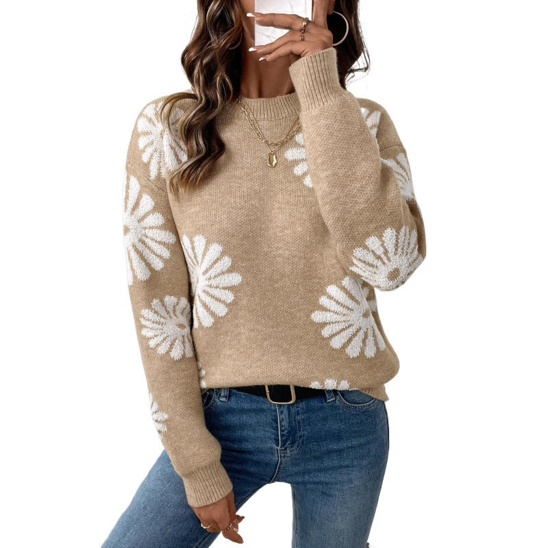 Pull fleuri en maille pour femme