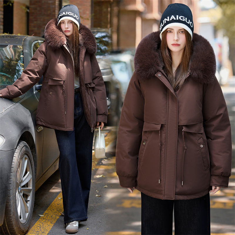 Parka matelassée à capuche pour femme avec bordure en fausse fourrure