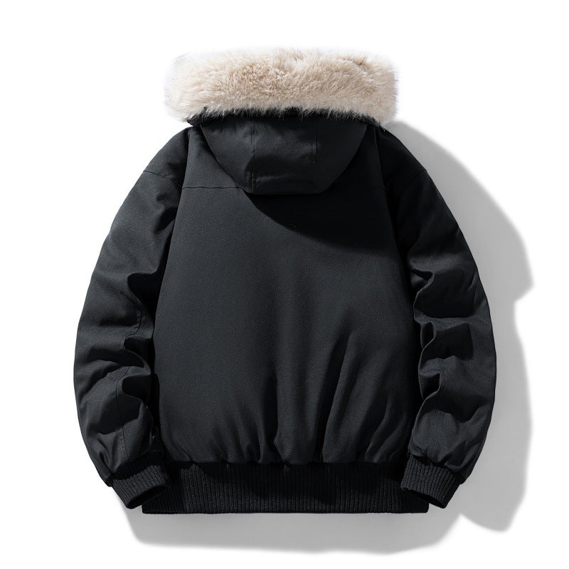 Blouson aviateur matelassé pour homme, à capuche et bordure en fausse fourrure
