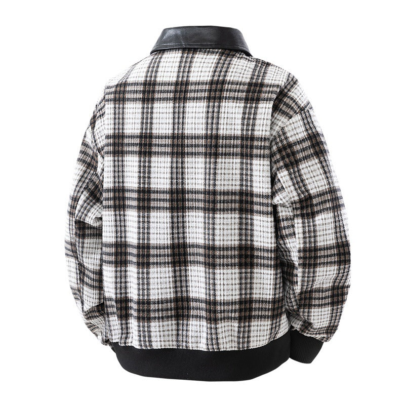 Blouson bomber pour homme à carreaux avec col contrastant