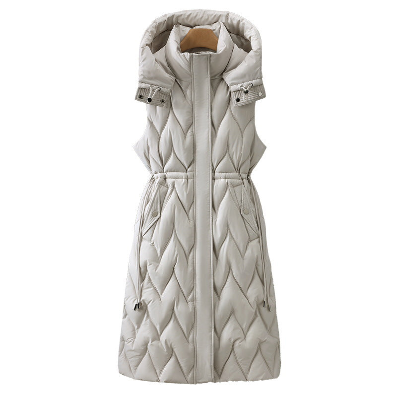 Gilet matelassé long à capuche pour femme