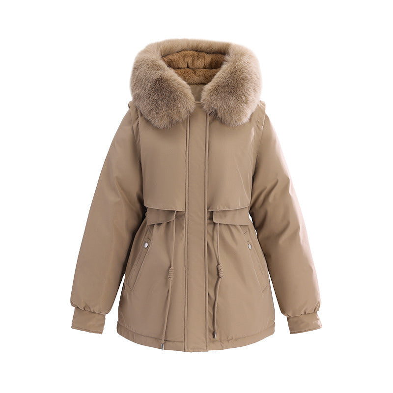 Parka matelassée à capuche pour femme avec bordure en fausse fourrure