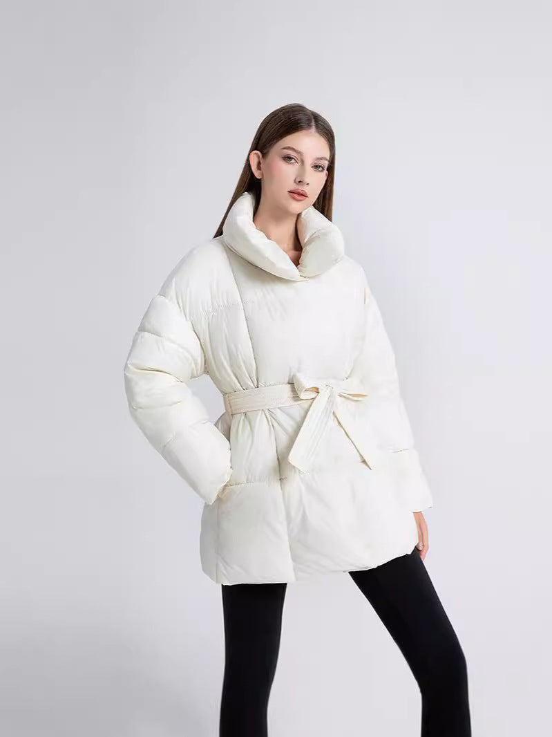 Doudoune pour femme ceinturée à col montant