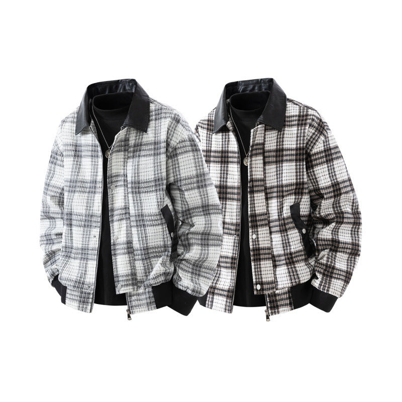 Blouson bomber pour homme à carreaux avec col contrastant