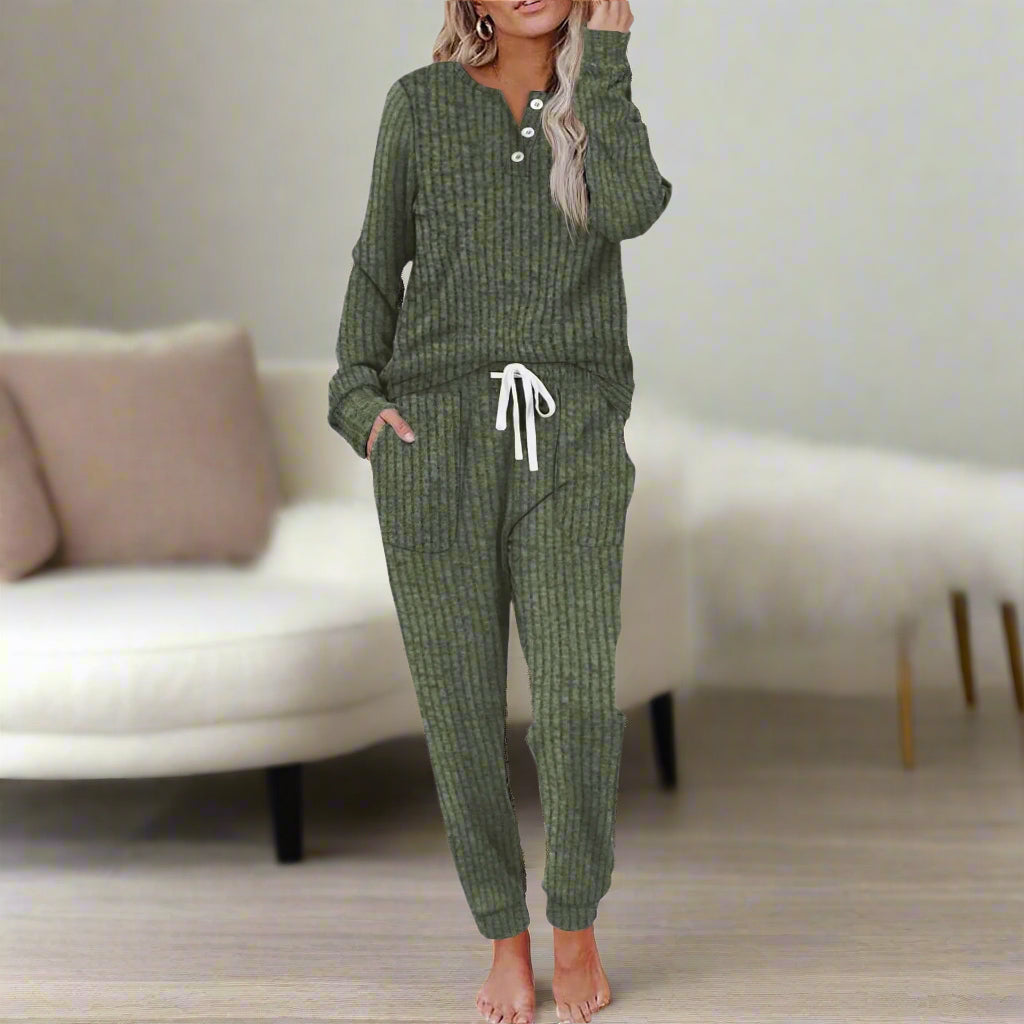 Women’s Ribbed Lounge Set with Long Sleeve Top & Joggers