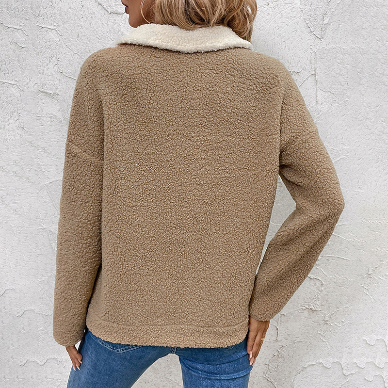 Polaire teddy pour femme à col montant zippé quart de tour