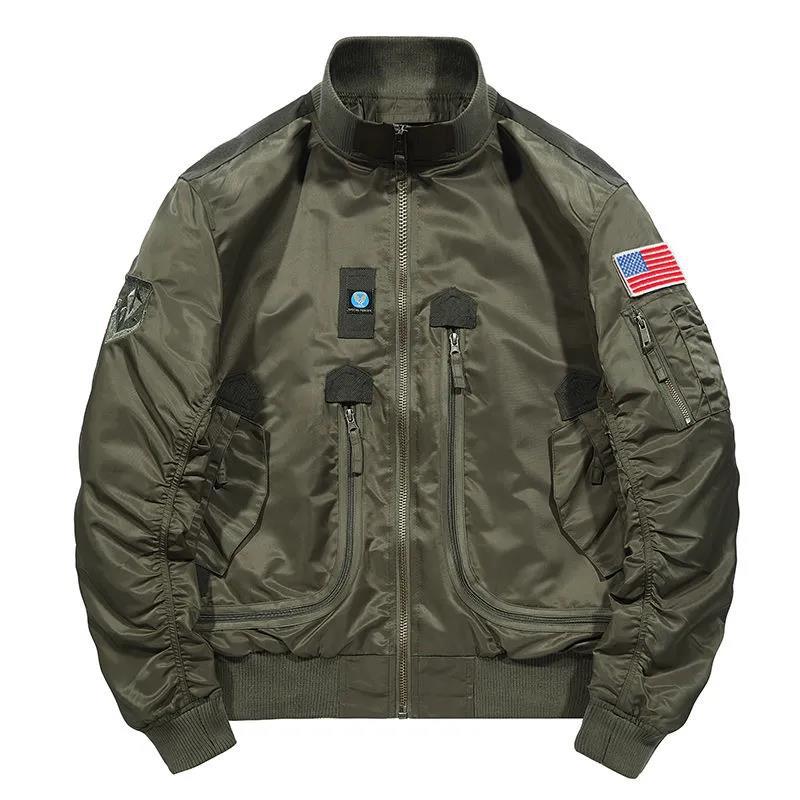 Men’s Multi-Pocket Bomber Jacket with Stand Collar