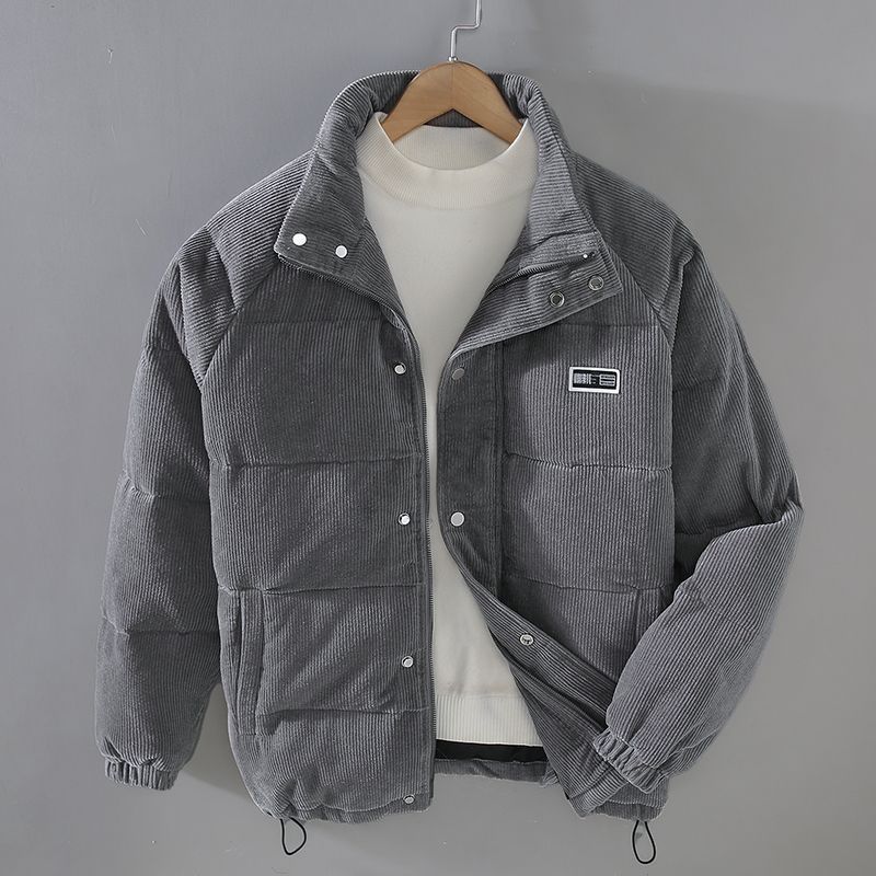 Men’s Corduroy Puffer Jacket with High Collar