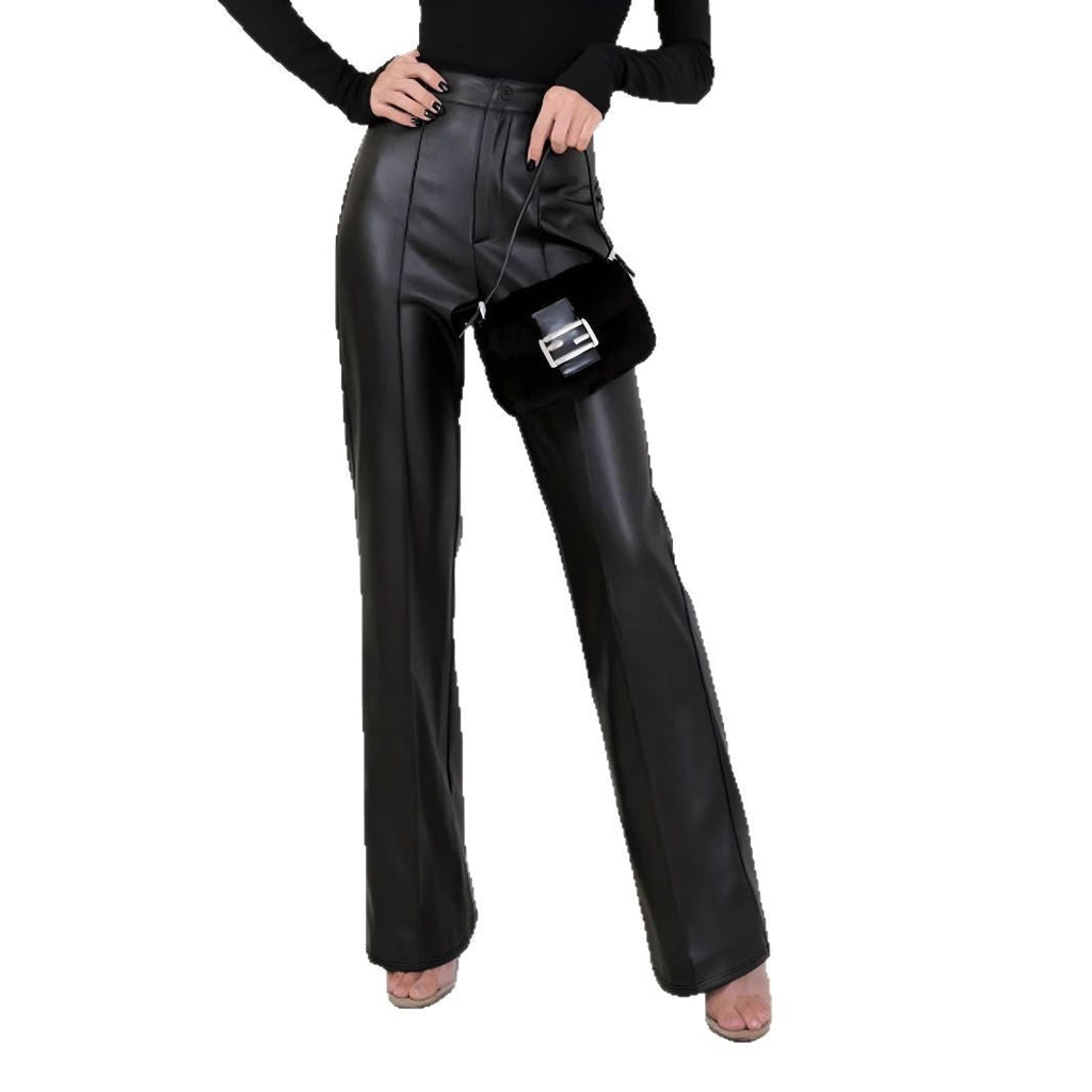 Women's High-Waisted Faux Leather Wide-Leg Trousers