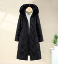 Manteau matelassé long pour femme, rembourré, avec capuche en fausse fourrure