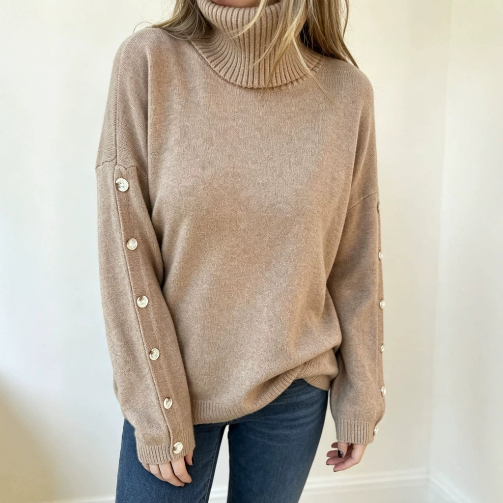 Women’s Roll Neck Jumper with Button Sleeves