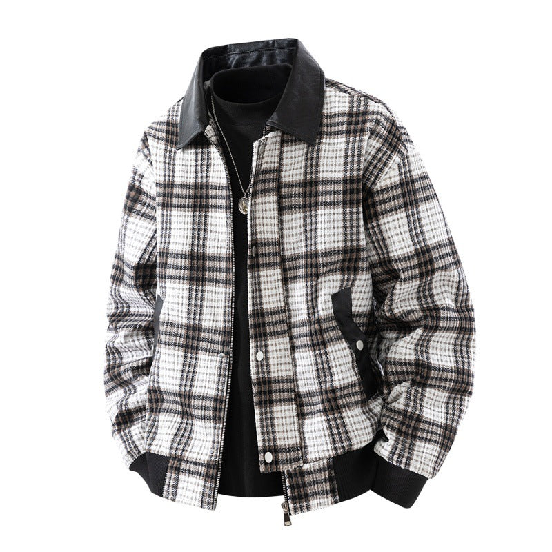 Blouson bomber pour homme à carreaux avec col contrastant