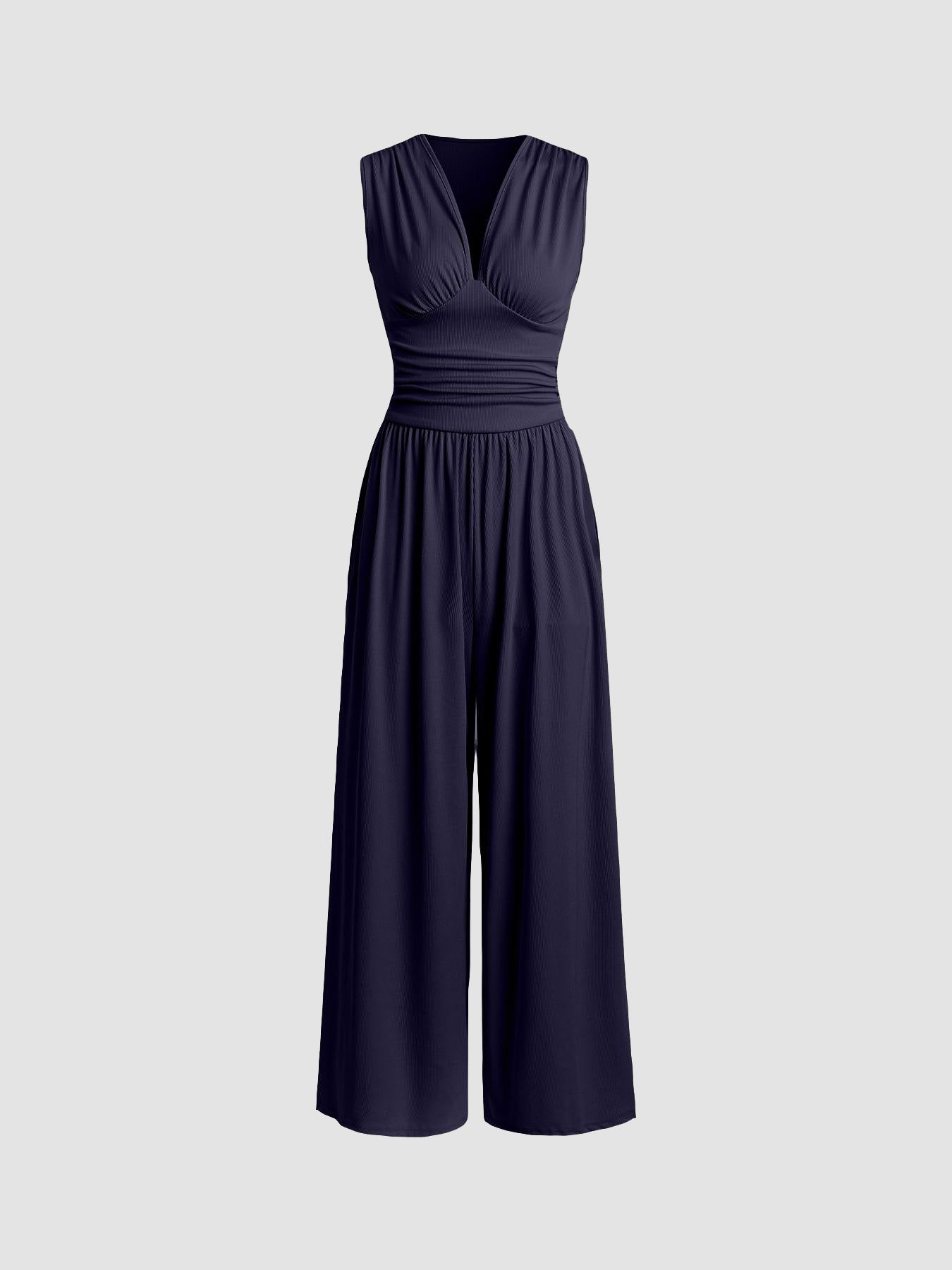 Combinaison pour femme à col en V et jambes larges