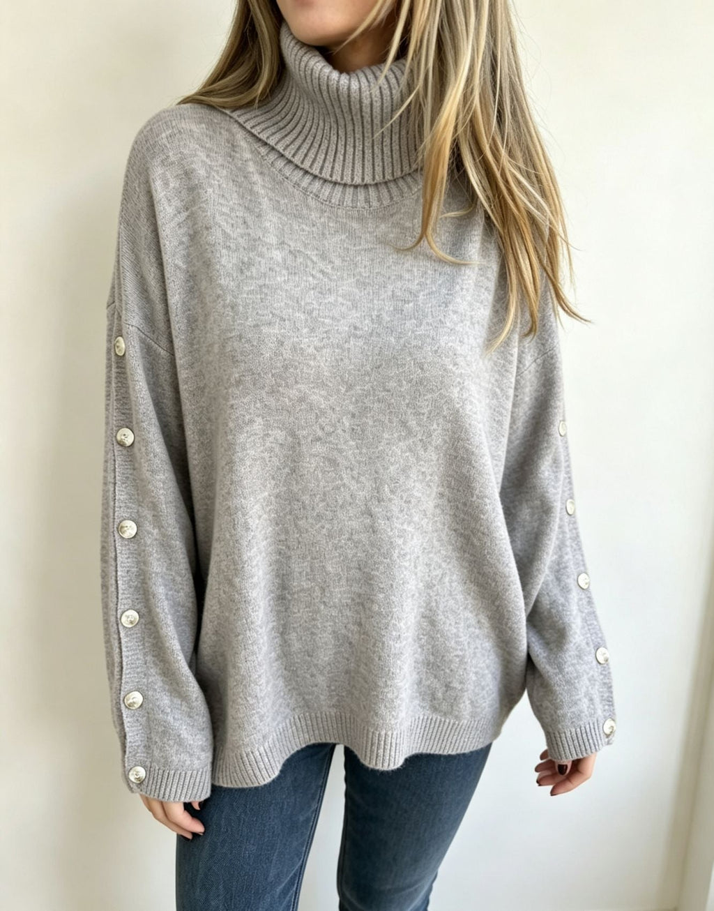 Women’s Roll Neck Jumper with Button Sleeves