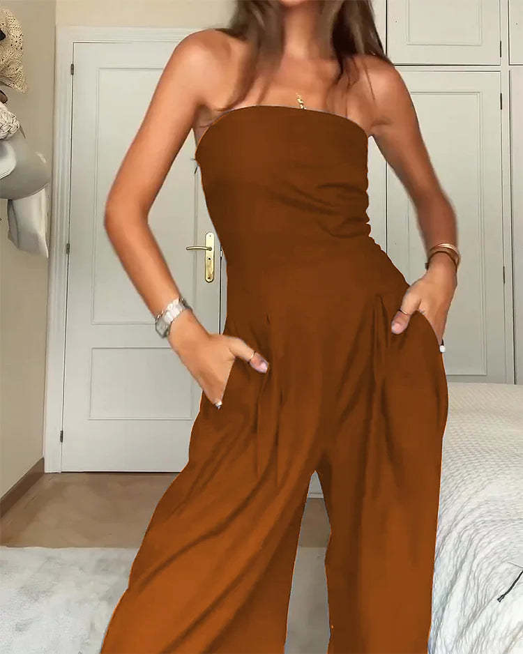 Women's Jumpsuit Polyester Strapless Wide Leg Summer Jumpsuit