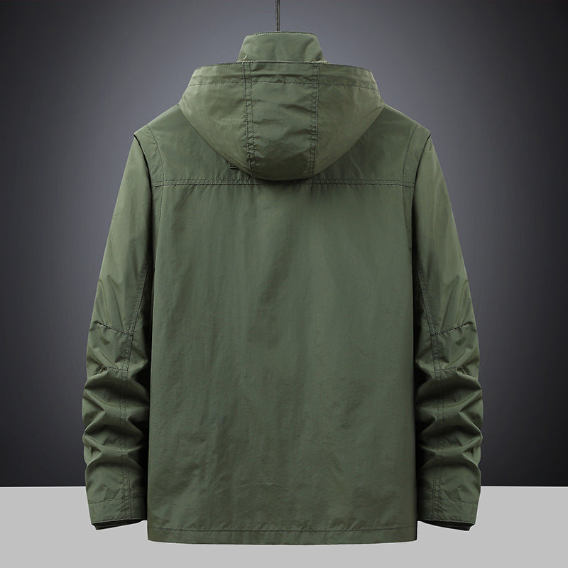 Men’s Hooded Utility Jacket with Multi-Pocket Design