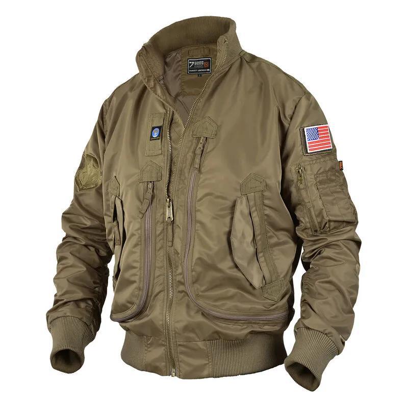 Men’s Multi-Pocket Bomber Jacket with Stand Collar
