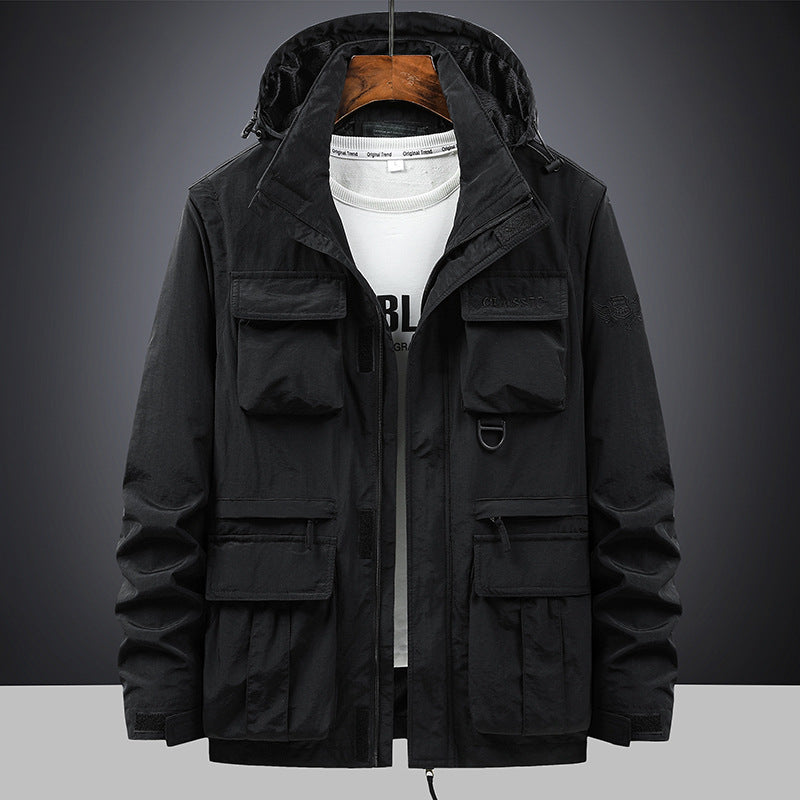 Men’s Hooded Utility Jacket with Multi-Pocket Design
